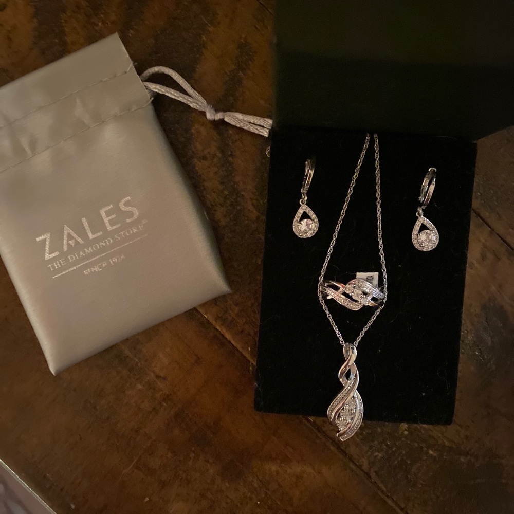 SOLD 1 Polished SS Diamond Accent 3 Stone Ring Set